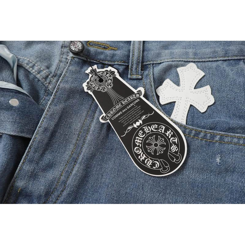 Chrome Hearts Black and White Cross-patterned Jeans Blue – CHJ010
