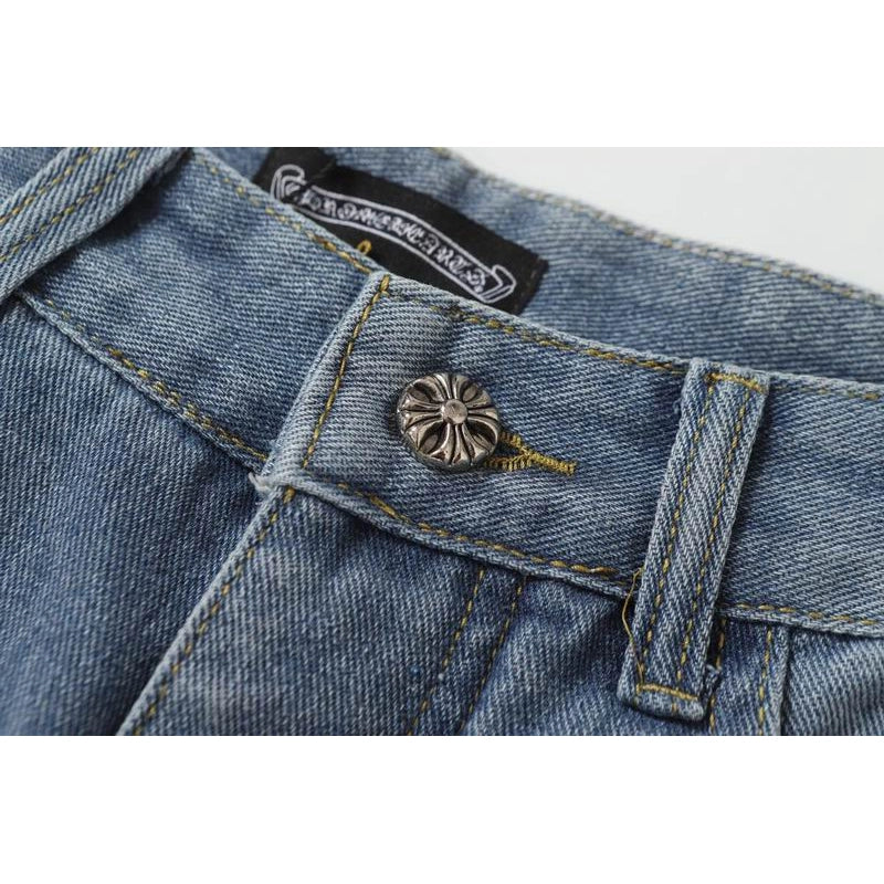 Chrome Hearts Black and White Cross-patterned Jeans Blue – CHJ010