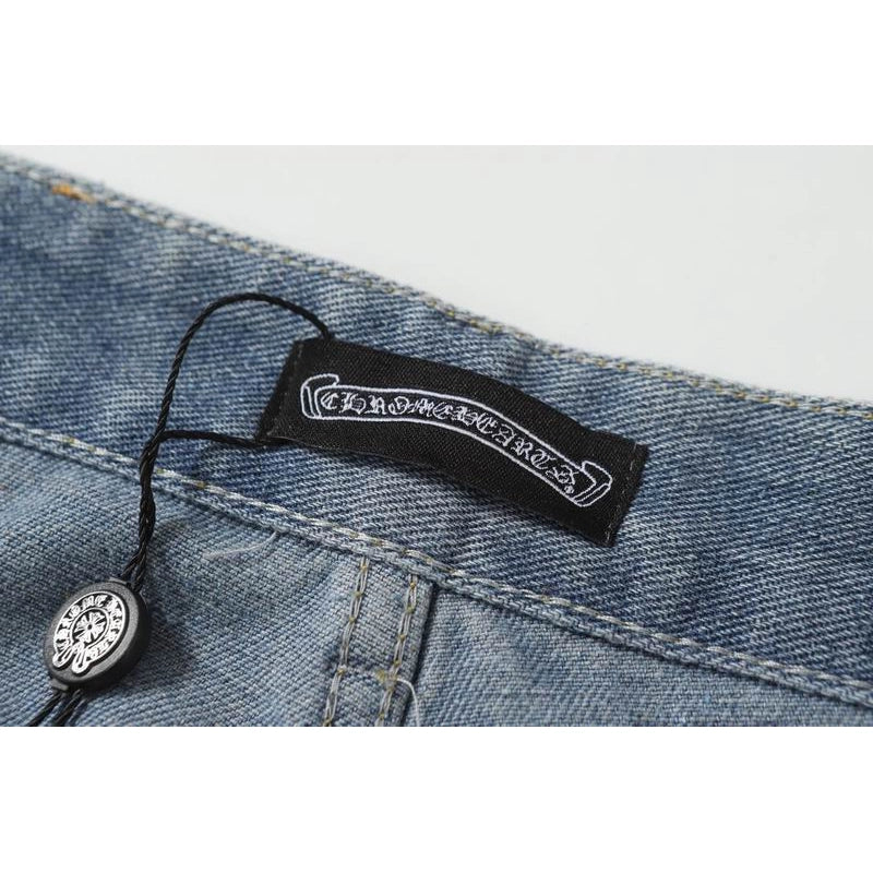 Chrome Hearts Black and White Cross-patterned Jeans Blue – CHJ010