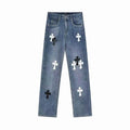 Chrome Hearts Black and White Cross-patterned Jeans with Sanskrit on the Back – CHJ016
