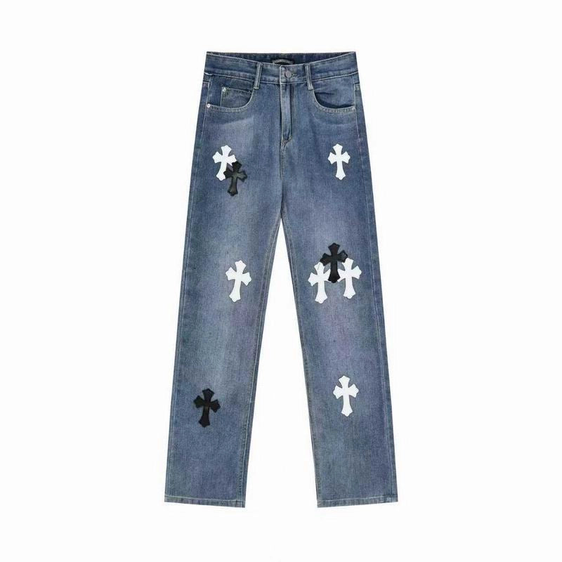 Chrome Hearts Black and White Cross-patterned Jeans with Sanskrit on the Back – CHJ016