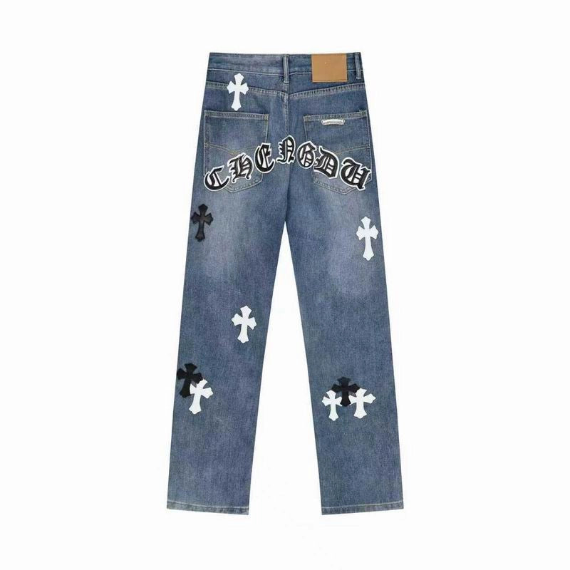 Chrome Hearts Black and White Cross-patterned Jeans with Sanskrit on the Back – CHJ016