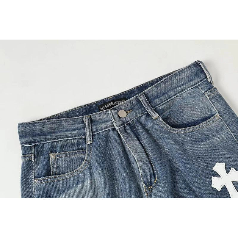 Chrome Hearts Black and White Cross-patterned Jeans with Sanskrit on the Back – CHJ016