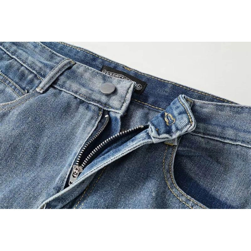 Chrome Hearts Black and White Cross-patterned Jeans with Sanskrit on the Back – CHJ016