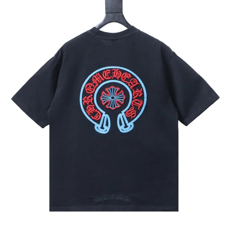 Chrome Hearts Blue-Trim Horseshoe Cross T-Shirt Black – CHS105