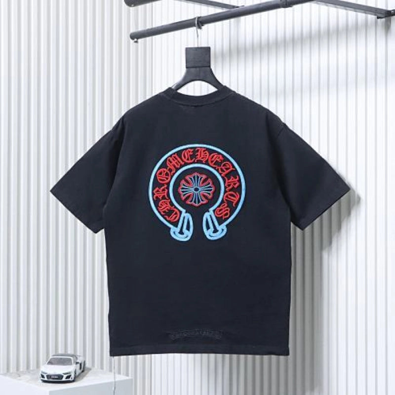 Chrome Hearts Blue-Trim Horseshoe Cross T-Shirt Black – CHS105