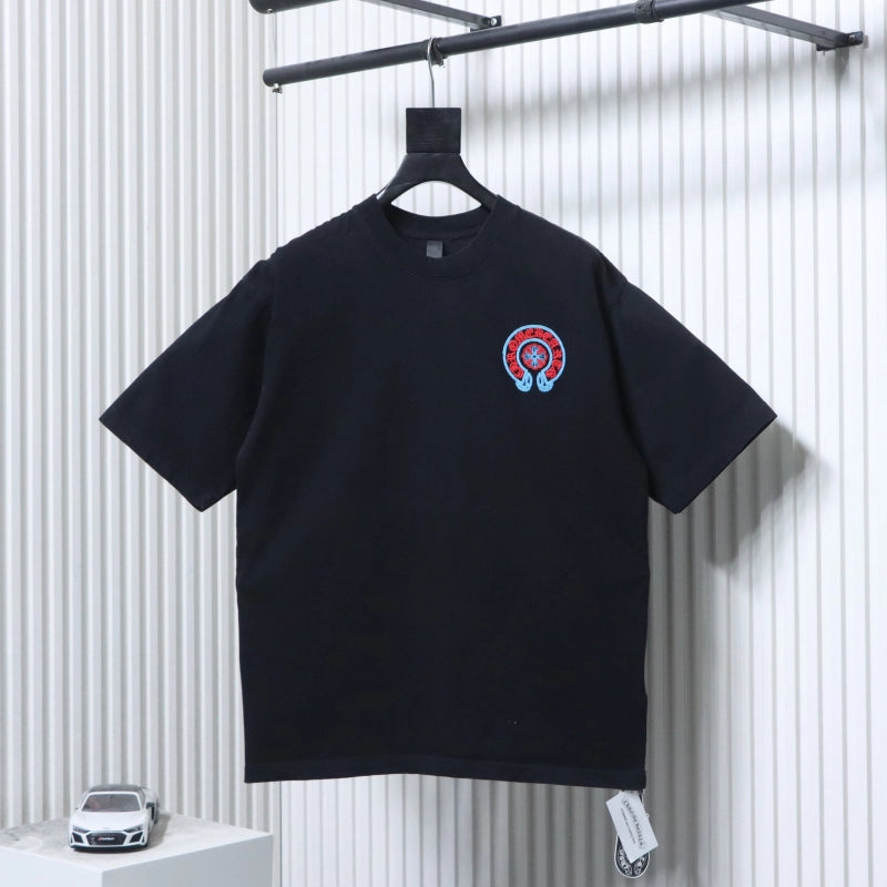 Chrome Hearts Blue-Trim Horseshoe Cross T-Shirt Black – CHS105