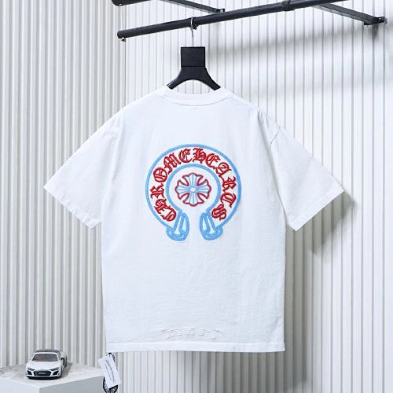 Chrome Hearts Blue-Trim Horseshoe Cross T-Shirt White – CHS104