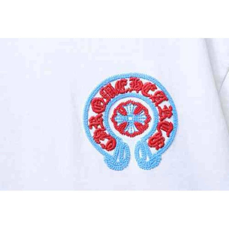 Chrome Hearts Blue-Trim Horseshoe Cross T-Shirt White – CHS104