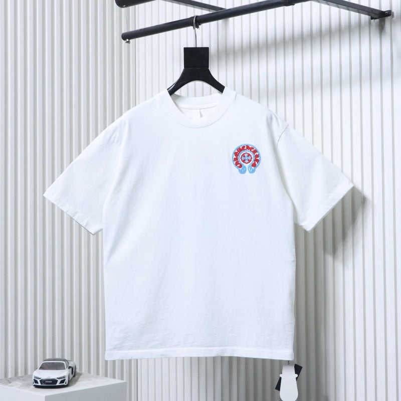 Chrome Hearts Blue-Trim Horseshoe Cross T-Shirt White – CHS104