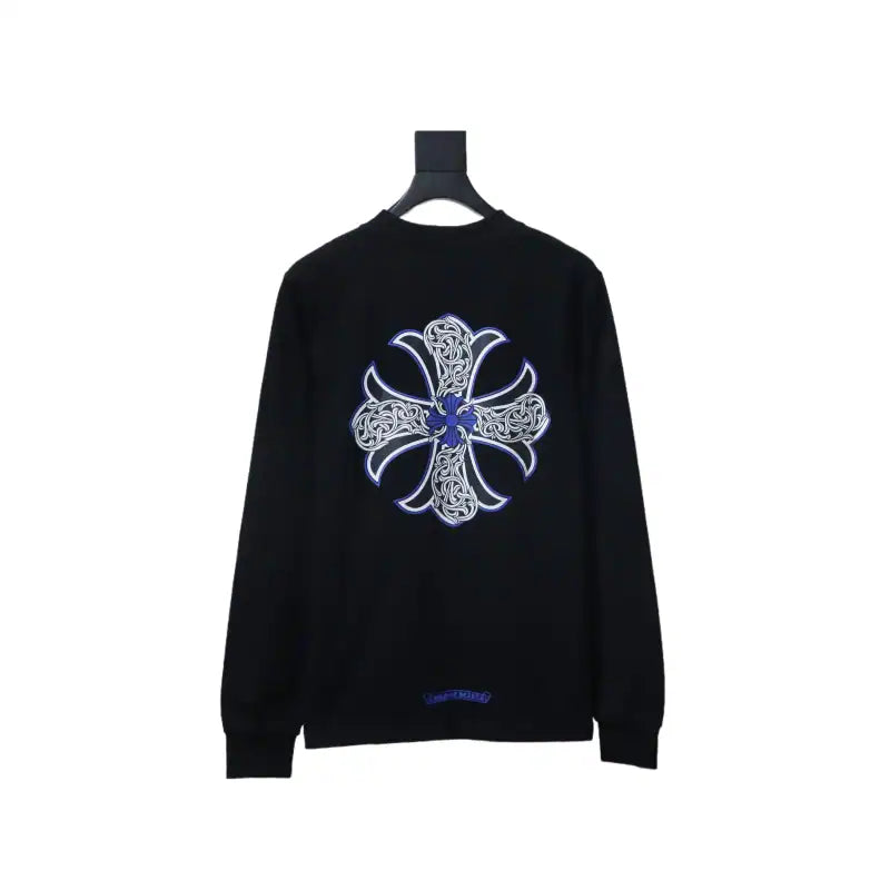 Chrome Hearts CH 25ss Blue Horseshoe Cross Round Neck Long Sleeve Black – CHK019