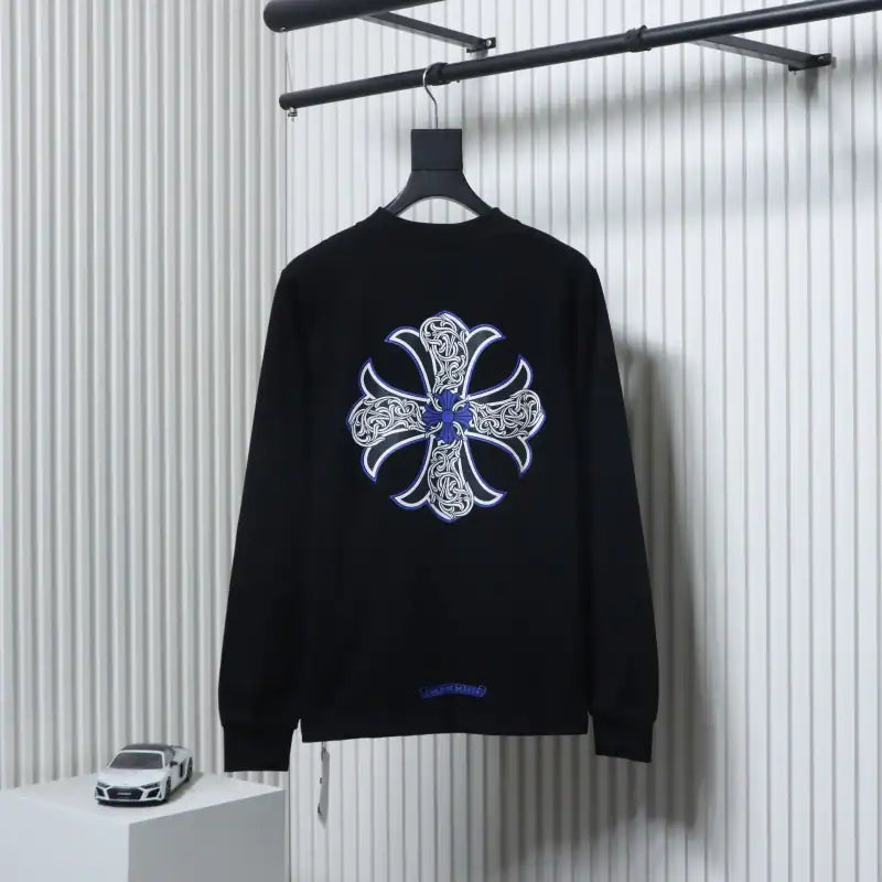 Chrome Hearts CH 25ss Blue Horseshoe Cross Round Neck Long Sleeve Black – CHK019