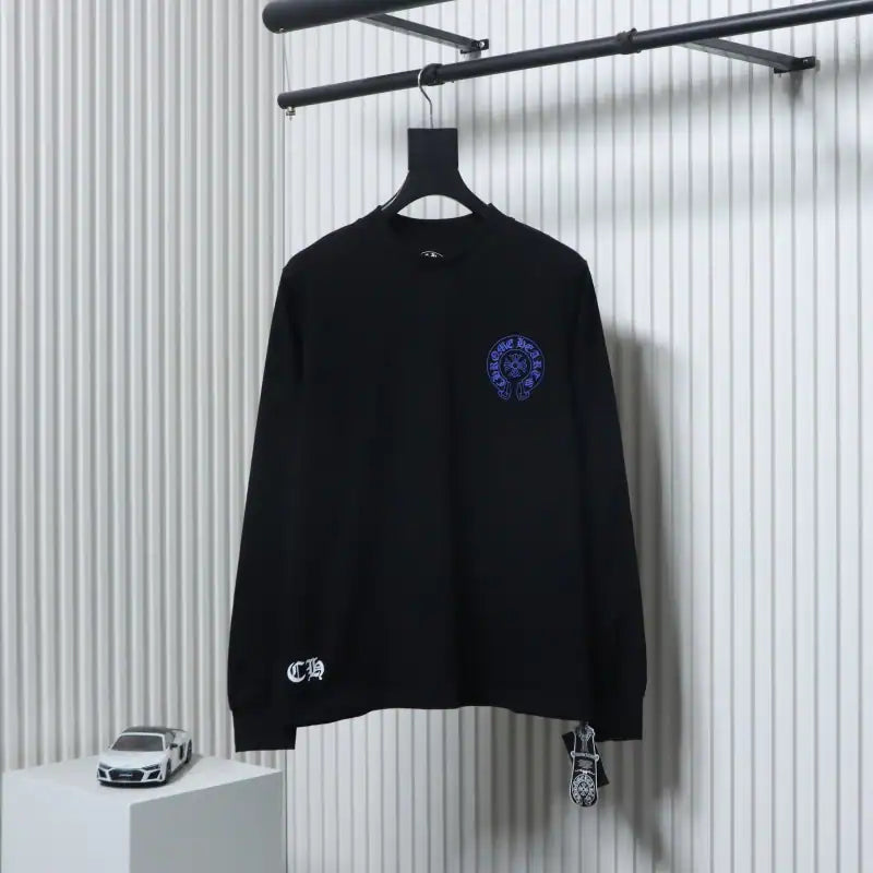 Chrome Hearts CH 25ss Blue Horseshoe Cross Round Neck Long Sleeve Black – CHK019