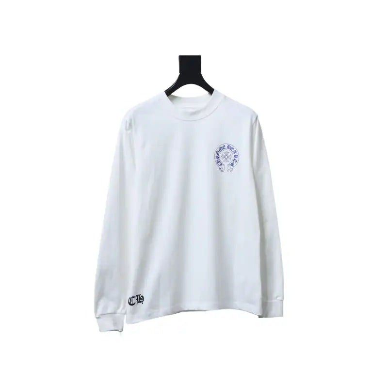 Chrome Hearts CH 25ss Blue Horseshoe Cross Round Neck Long Sleeve White – CHK038