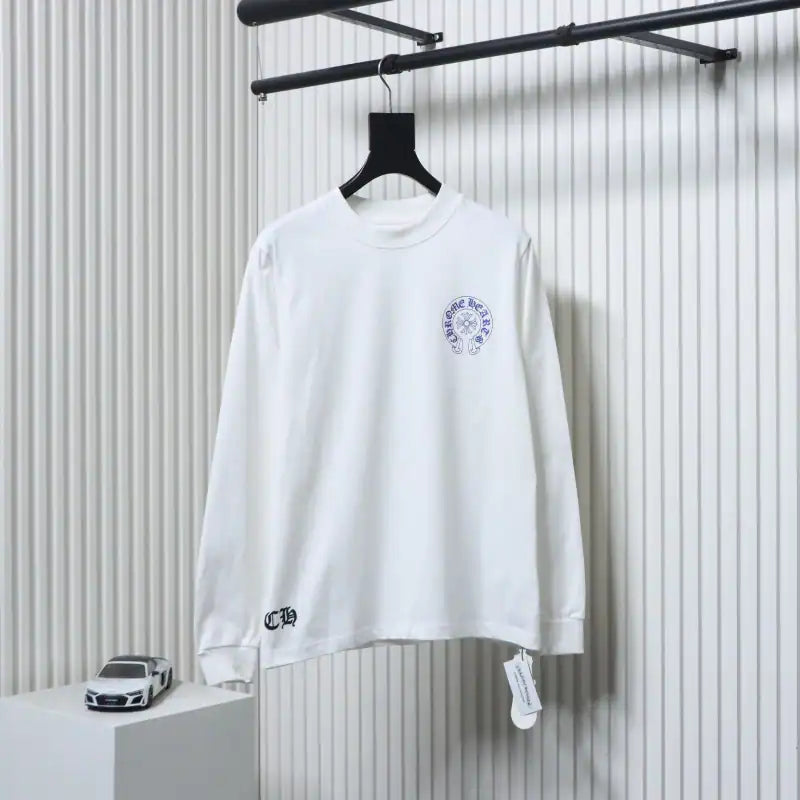Chrome Hearts CH 25ss Blue Horseshoe Cross Round Neck Long Sleeve White – CHK038