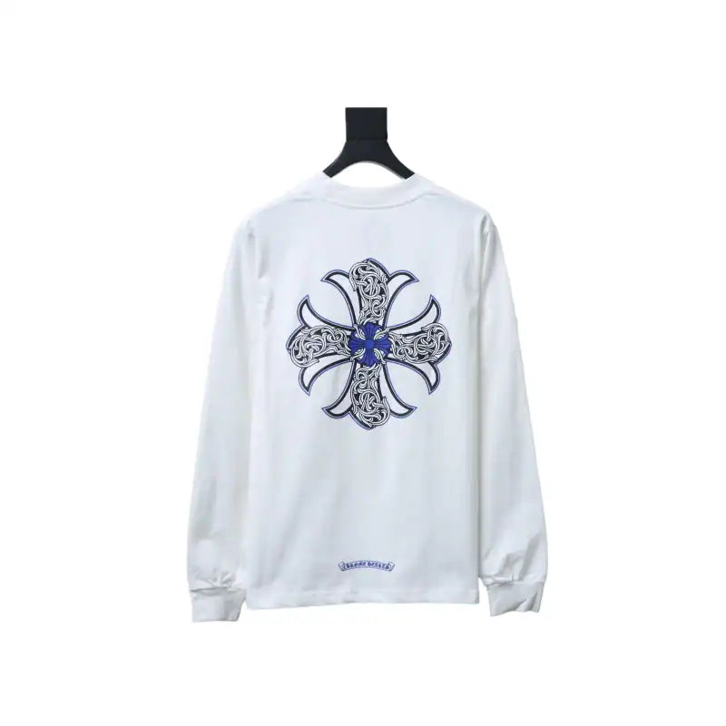 Chrome Hearts CH 25ss Blue Horseshoe Cross Round Neck Long Sleeve White – CHK038