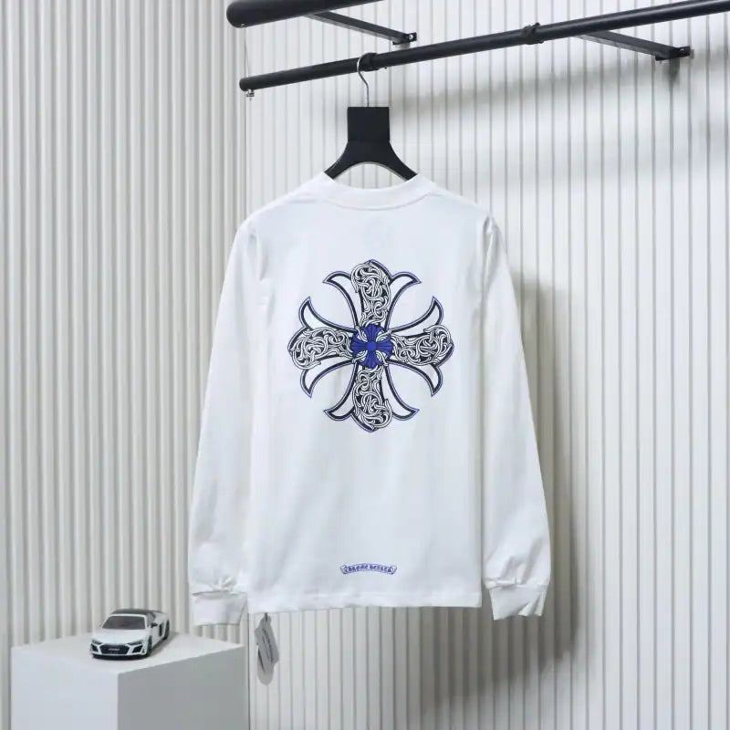 Chrome Hearts CH 25ss Blue Horseshoe Cross Round Neck Long Sleeve White – CHK038