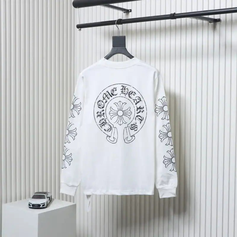 Chrome Hearts CH 25ss Damaged Horseshoe Round Neck Long Sleeve White – CHK017