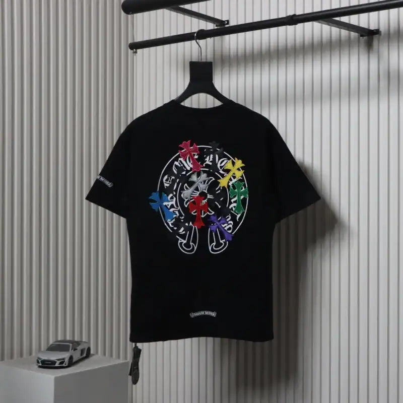 Chrome Hearts CH Colorful Leather Cross T-shirt Black – CHS003