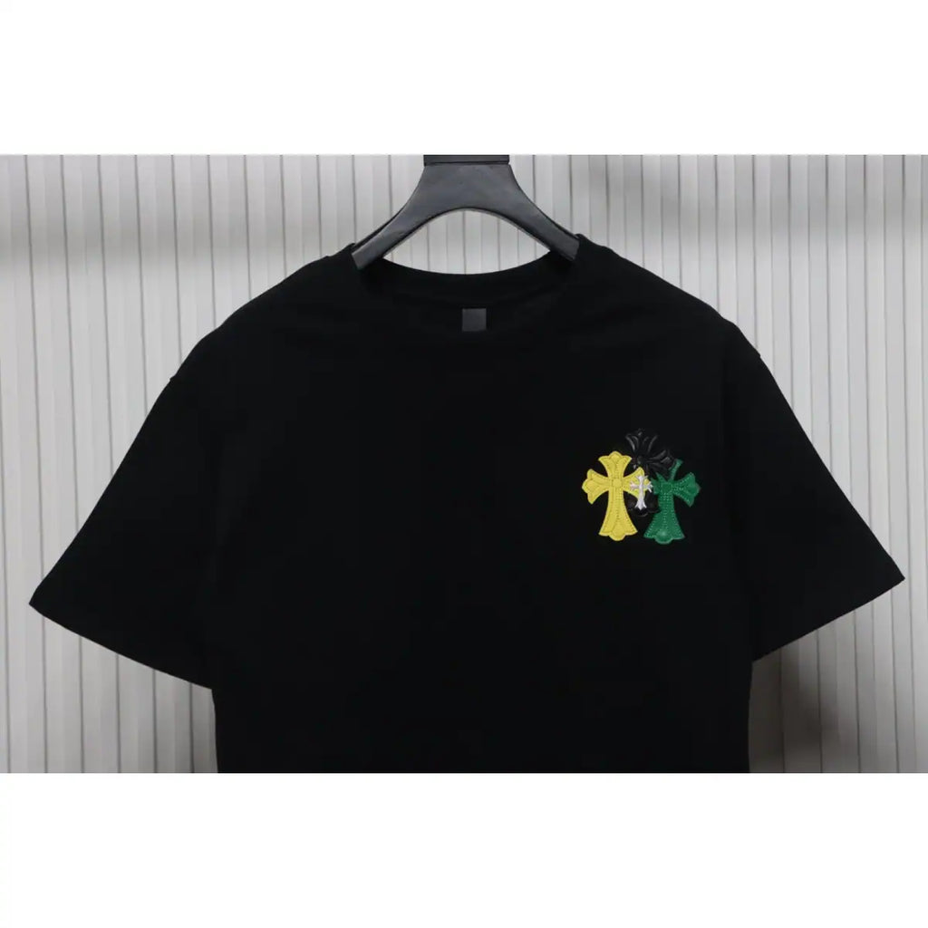 Chrome Hearts CH Colorful Leather Label Cross T-shirt Black – CHS007