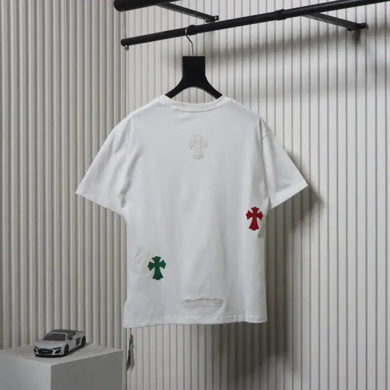Chrome Hearts CH Colorful Leather Label Cross T-shirt White – CHS008