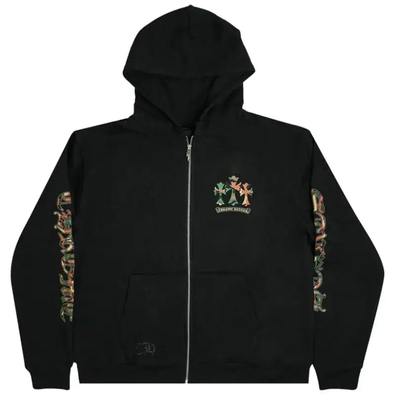 Chrome Hearts Camo Horseshoe Thermal Zip Up Hoodie Black – CHK033
