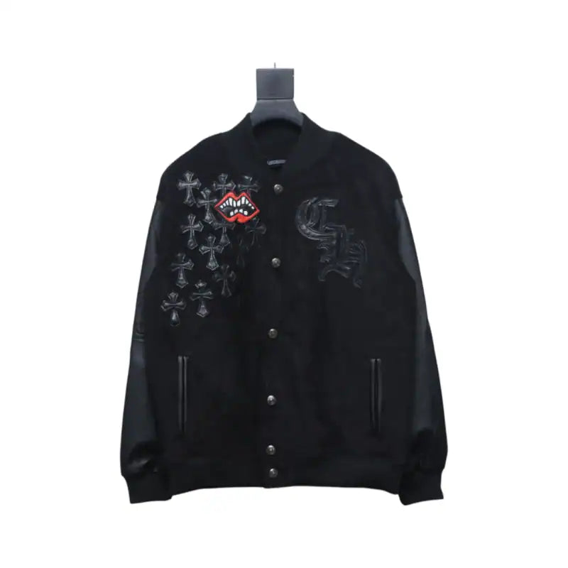 Chrome Hearts Catwalk Embroidered Lips Patchwork Leather Baseball Jacket – CHC001