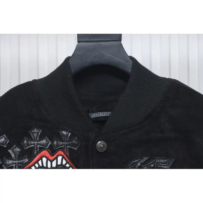 Chrome Hearts Catwalk Embroidered Lips Patchwork Leather Baseball Jacket – CHC001
