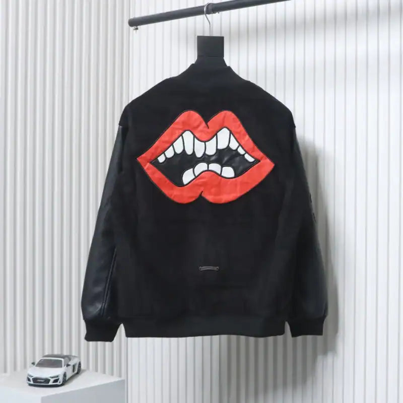 Chrome Hearts Catwalk Embroidered Lips Patchwork Leather Baseball Jacket – CHC001