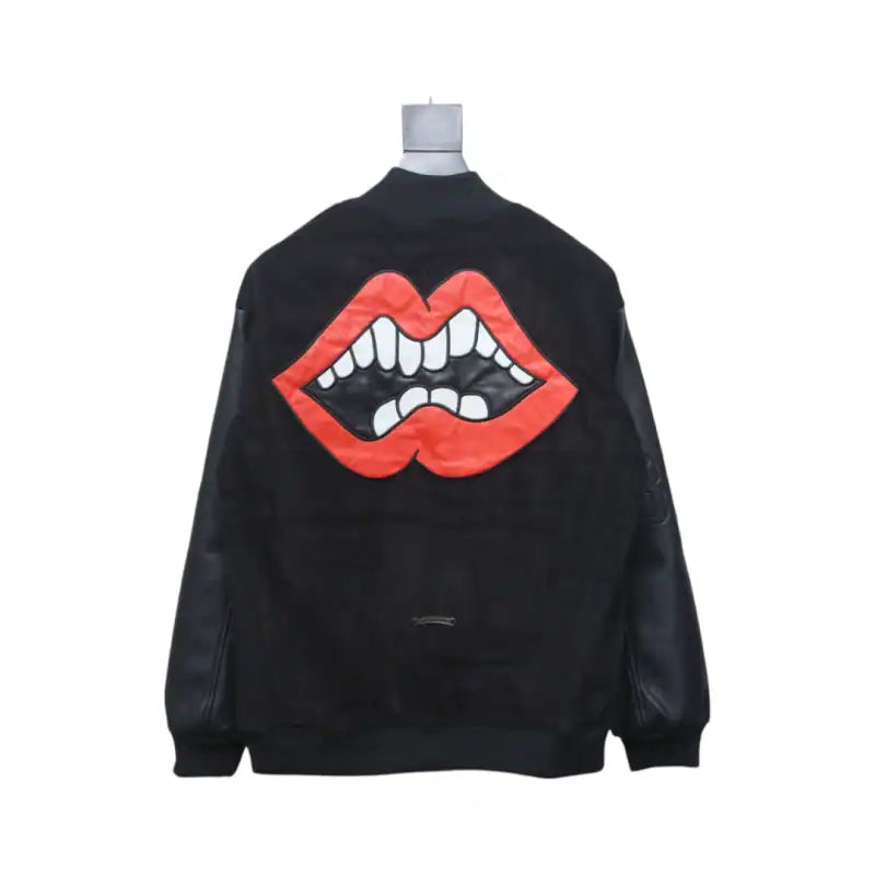 Chrome Hearts Catwalk Embroidered Lips Patchwork Leather Baseball Jacket – CHC001