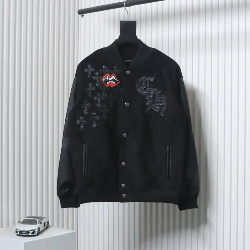 Chrome Hearts Catwalk Embroidered Lips Patchwork Leather Baseball Jacket – CHC001