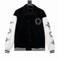 Chrome Hearts Cross Embroidered Letter Leather Sleeve Patchwork Baseball Jacket (Black and White) – CHC007