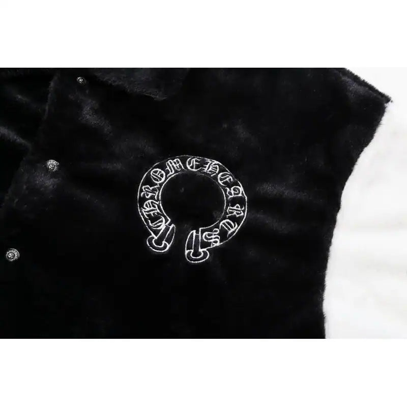 Chrome Hearts Cross Embroidered Letter Leather Sleeve Patchwork Baseball Jacket (Black and White) – CHC007