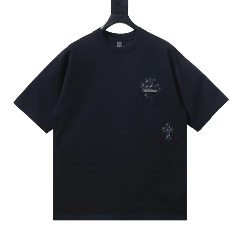 Chrome Hearts Cross Leather Patch & Tape Logo T-Shirt Black – CHS111