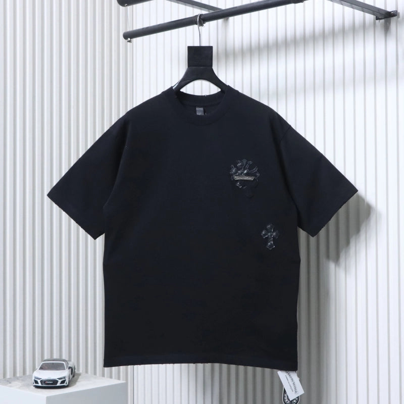 Chrome Hearts Cross Leather Patch & Tape Logo T-Shirt Black – CHS111