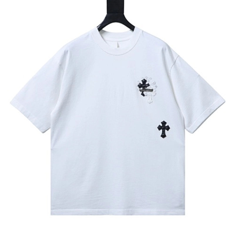 Chrome Hearts Cross Leather Patch & Tape Logo T-Shirt White – CHS114