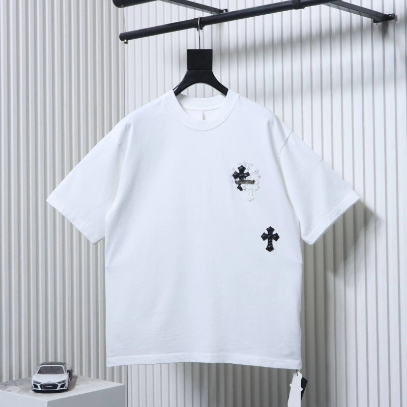 Chrome Hearts Cross Leather Patch & Tape Logo T-Shirt White – CHS114