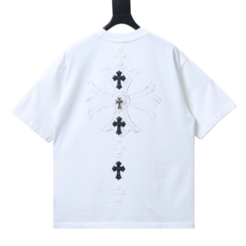 Chrome Hearts Cross Leather Patch & Tape Logo T-Shirt White – CHS114