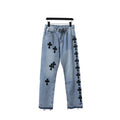 Chrome Hearts Cross Leather Straight Jeans Blue – CHJ013
