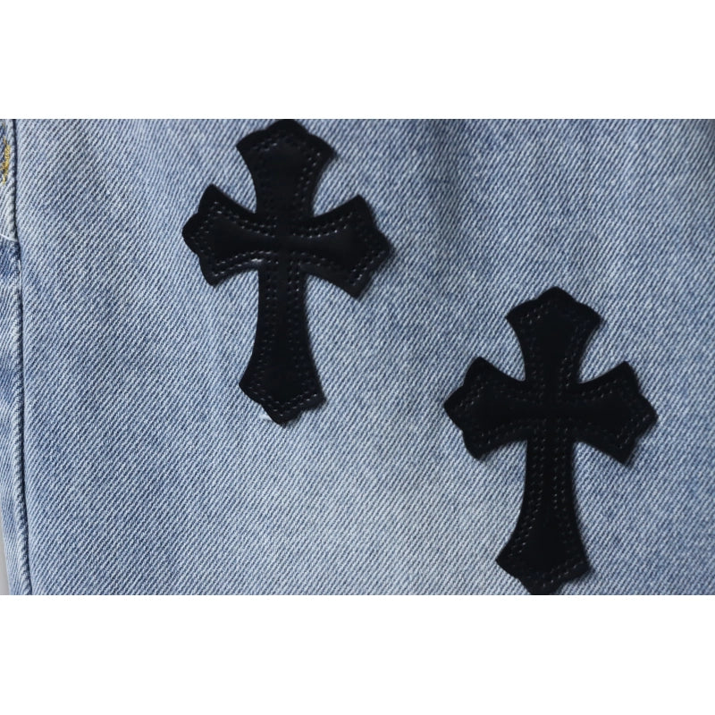 Chrome Hearts Cross Leather Straight Jeans Blue – CHJ013