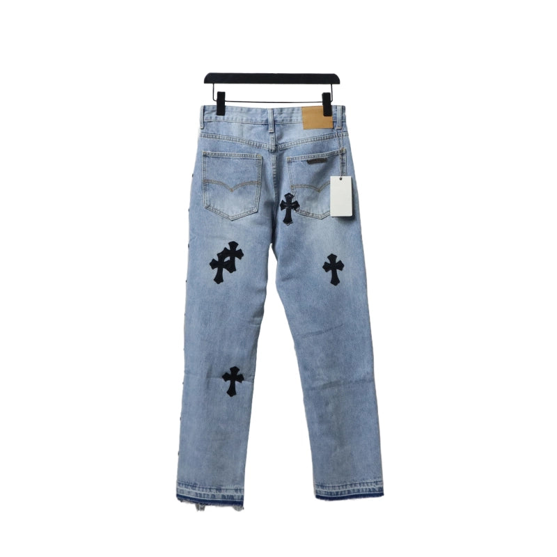 Chrome Hearts Cross Leather Straight Jeans Blue – CHJ013