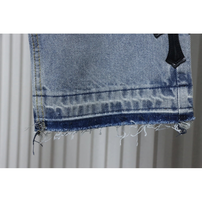 Chrome Hearts Cross Leather Straight Jeans Blue – CHJ013