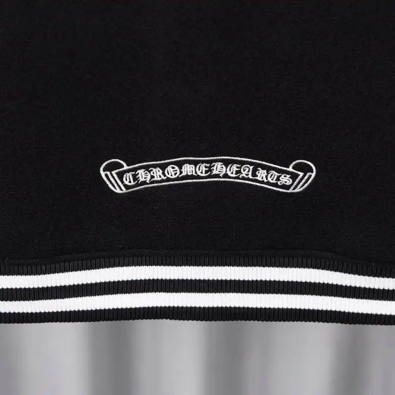 Chrome Hearts Embroidered Blue and White Cross Baseball Jacket (Black and White) – CHC005