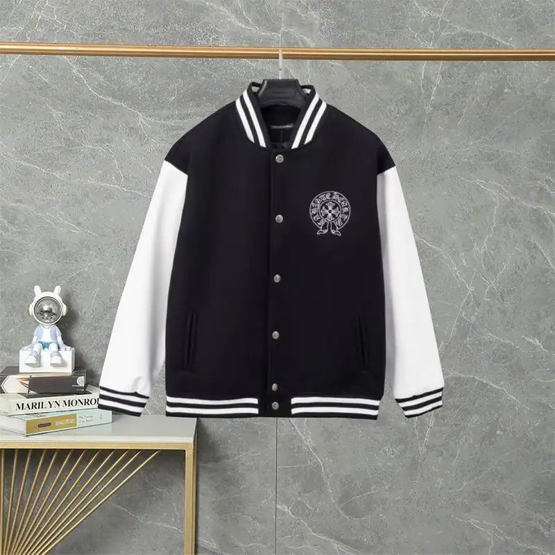 Chrome Hearts Embroidered Cross Baseball Jacket Black and White – CHC004