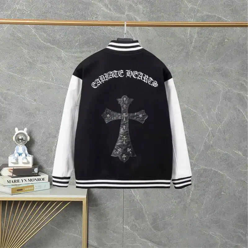 Chrome Hearts Embroidered Cross Baseball Jacket Black and White – CHC004