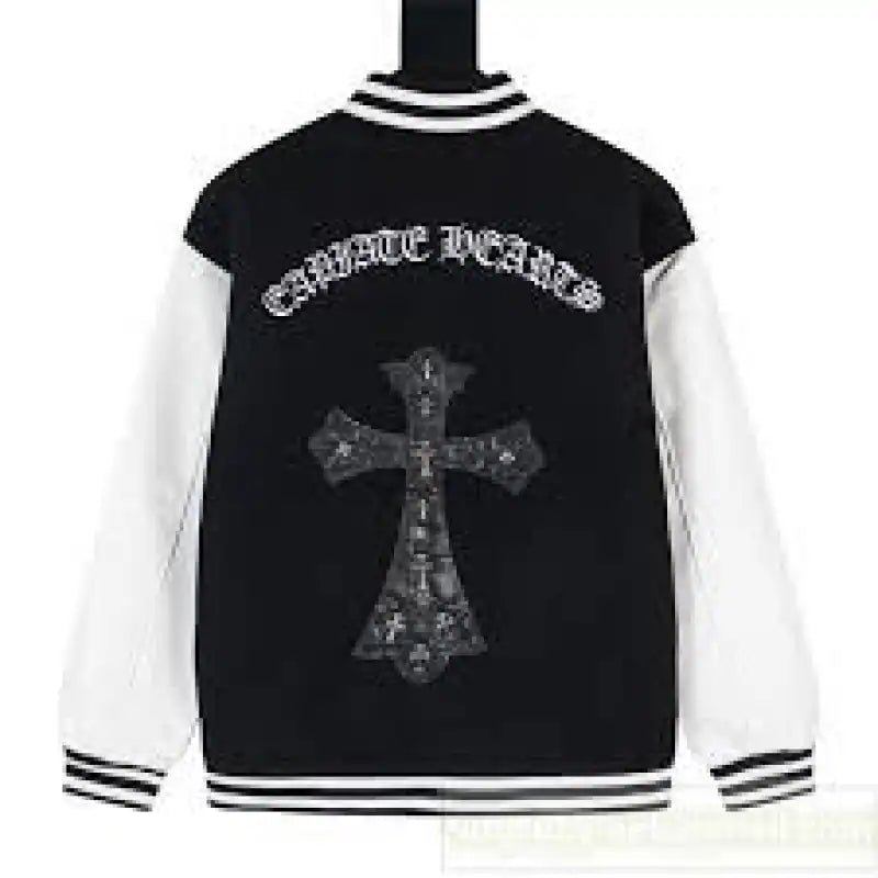 Chrome Hearts Embroidered Cross Baseball Jacket Black and White – CHC004
