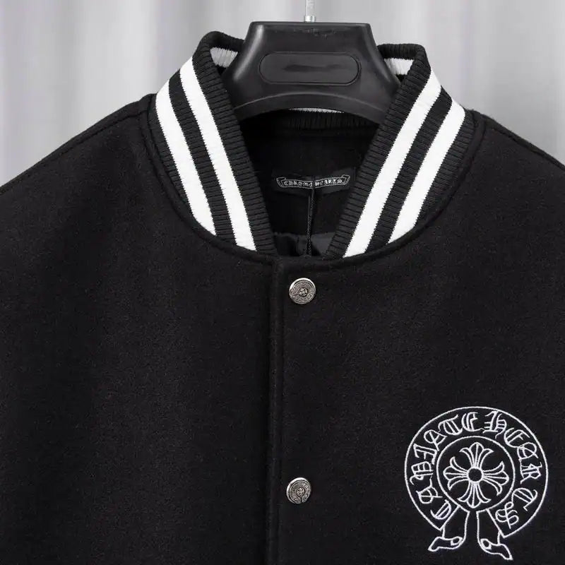 Chrome Hearts Embroidered Cross Baseball Jacket Black and White – CHC004