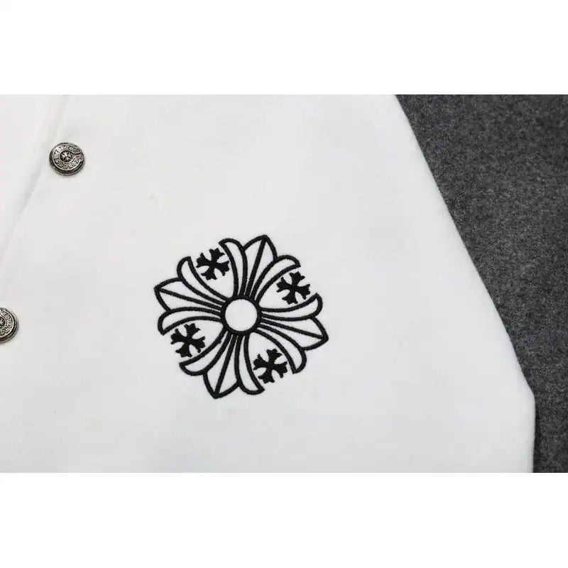 Chrome Hearts Embroidered Letter Wool Patchwork Baseball Jacket Gray and White – CHC002