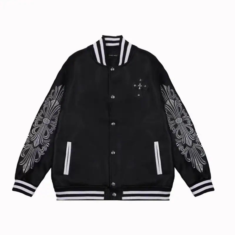 Chrome Hearts Embroidered Sleeve Varsity Baseball Jacket Black – CHC003
