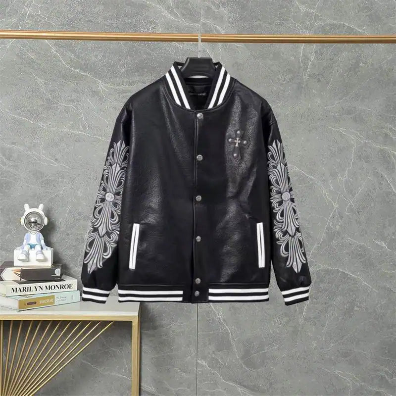 Chrome Hearts Embroidered Sleeve Varsity Baseball Jacket Black – CHC003